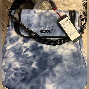 New Tumi blue and white tie dye mini backpack
